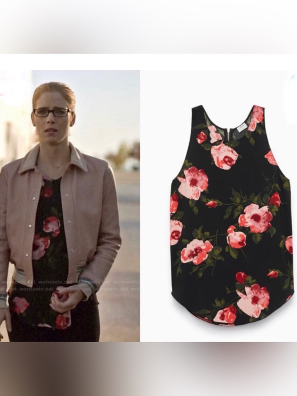 ARITZIA Wilfred Sèvres Blouse Roses Floral M  Sleeveless Top Crew Zip Red Flowy